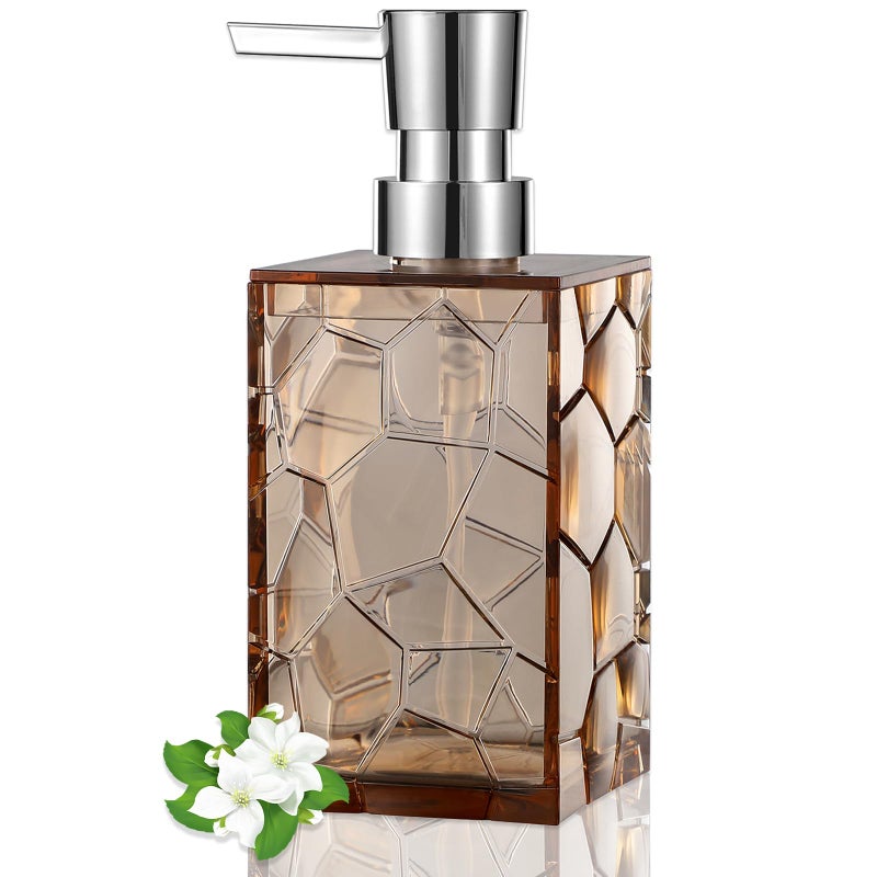 JiatuA Hand Soap Dispenser  Clear Acrylic Plastic Liquid Pump Bottles Refillable Lotion Dispenser For Bathroom Decor Kitchen College Dorm  Light Brown - Image 1
