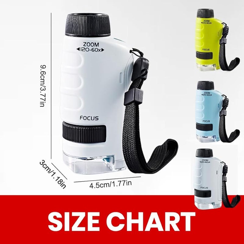 مجهر جيب محمول أصفر للأطفال بتكبير 60x و 120x مع ضوء LED أداة استكشاف علمي محمولة - Image 3