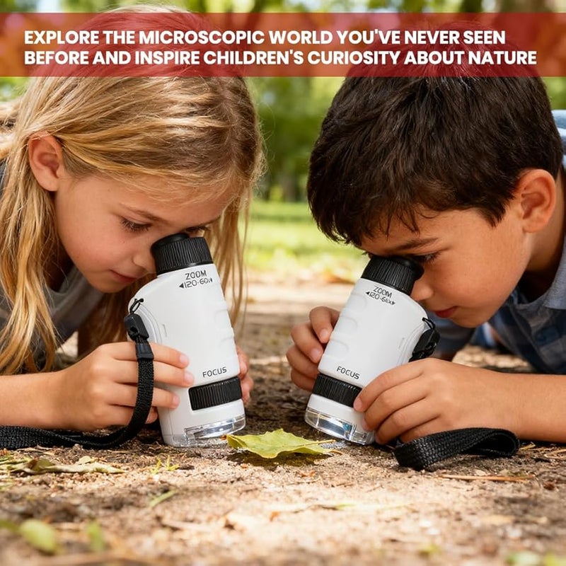 مجهر جيب محمول أصفر للأطفال بتكبير 60x و 120x مع ضوء LED أداة استكشاف علمي محمولة - Image 5