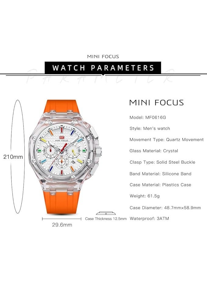 ميني فوكاس MF0616G.05 ساعة يد رجالية رياضية أنيقة بسوار سيليكون  تعمل بنظام كوارتز - Image 3