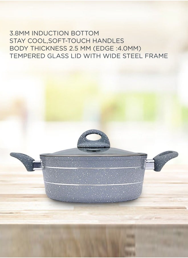 Easy Cook - 10 Pieces Smart Cookware Set | Granite Coated Forged Aluminum Body Tempered Glass Lid With Wide Stainless Steel | Dark Grey - Image 1