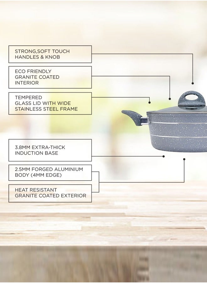 Easy Cook - 10 Pieces Smart Cookware Set | Granite Coated Forged Aluminum Body Tempered Glass Lid With Wide Stainless Steel | Dark Grey - Image 1