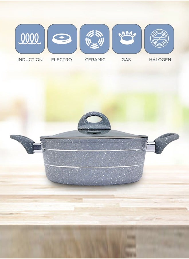 Easy Cook - 10 Pieces Smart Cookware Set | Granite Coated Forged Aluminum Body Tempered Glass Lid With Wide Stainless Steel | Dark Grey - Image 1
