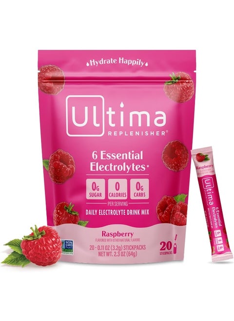 Ultima Replenisher Daily Electrolyte Powder Drink Mix – Raspberry, 20 Stickpacks