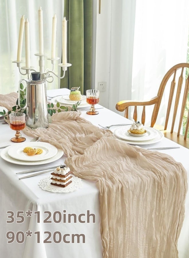 أجناس مفرش طاولة من القماش القطني 35x120 بوصة مفرش طاولة من الشاش بوهو مفرش طاولة من القماش القطني الشفاف مفرش طاولة ريفي شفاف بطول 120 بوصة لعيد الميلاد وحفلات الزفاف وحفلات استقبال المولود الجديد وحفلات أعياد الميلاد وتزيين الطاولات - Image 1