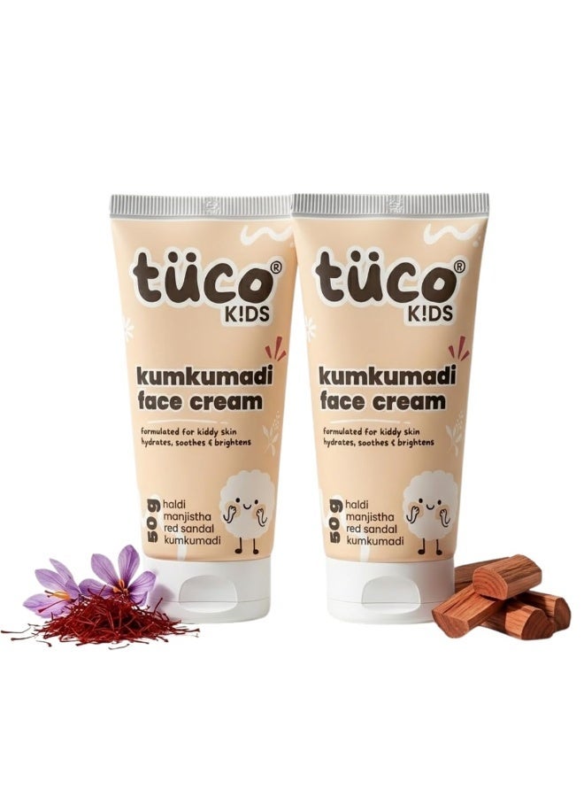 TuCo كريم وجه للأطفال من توكو® بخلاصة كومكومادي | خفيف الوزن، غير دهني وسريع الامتصاص | غني بخلاصة كومكومادي، وخشب الصندل الأحمر، والمانجيستا، والكركم | يُحارب اسمرار البشرة، ويُفتّحها، ويُقلل من البقع الداكنة | خالٍ من كبريتات لوريل الصوديوم والبارابين | آمن للأطفال - عبوة من قطعتين، 50 غرام - Image 1