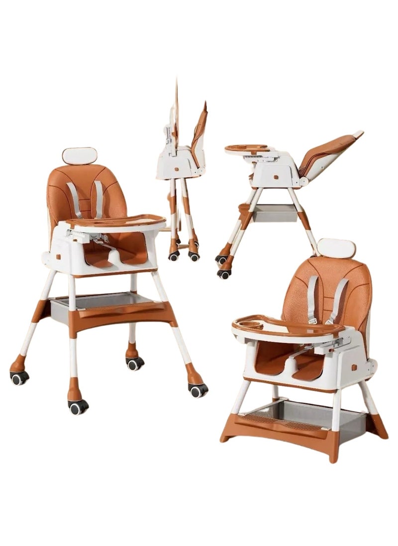 Moms Magic Baby High Chair – 2-in-1 High & Low Chair, Adjustable Tray, 5-Point Seat Belt, 2-Position Backrest, Removable Basket, Easy Folding  - Image 1