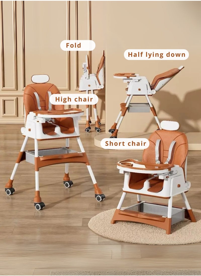 Moms Magic Baby High Chair – 2-in-1 High & Low Chair, Adjustable Tray, 5-Point Seat Belt, 2-Position Backrest, Removable Basket, Easy Folding  - Image 2