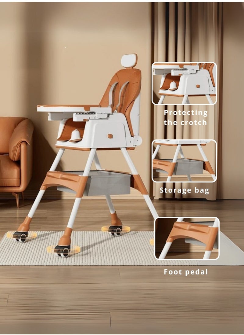 Moms Magic - Baby High Chair – 2-in-1 High & Low Chair, Adjustable Tray, 5-Point Seat Belt, 2-Position Backrest, Removable Basket, Easy Folding - Image 1