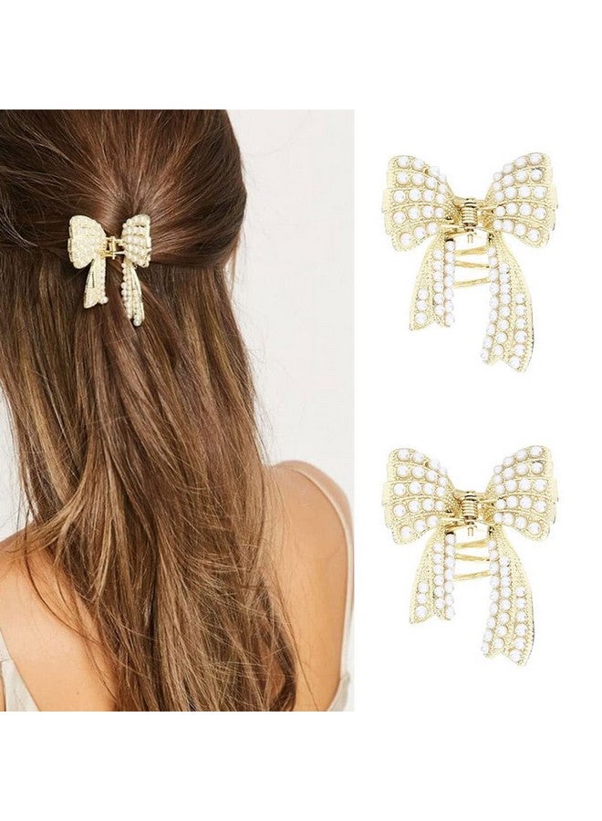 بريني مشابك شعر لؤلؤية من المعدن الذهبي مع مشابك شعر على شكل فيونكة ومشابك شعر غير قابلة للانزلاق وإكسسوارات شعر للنساء والفتيات (عبوة من قطعتين) - Image 1