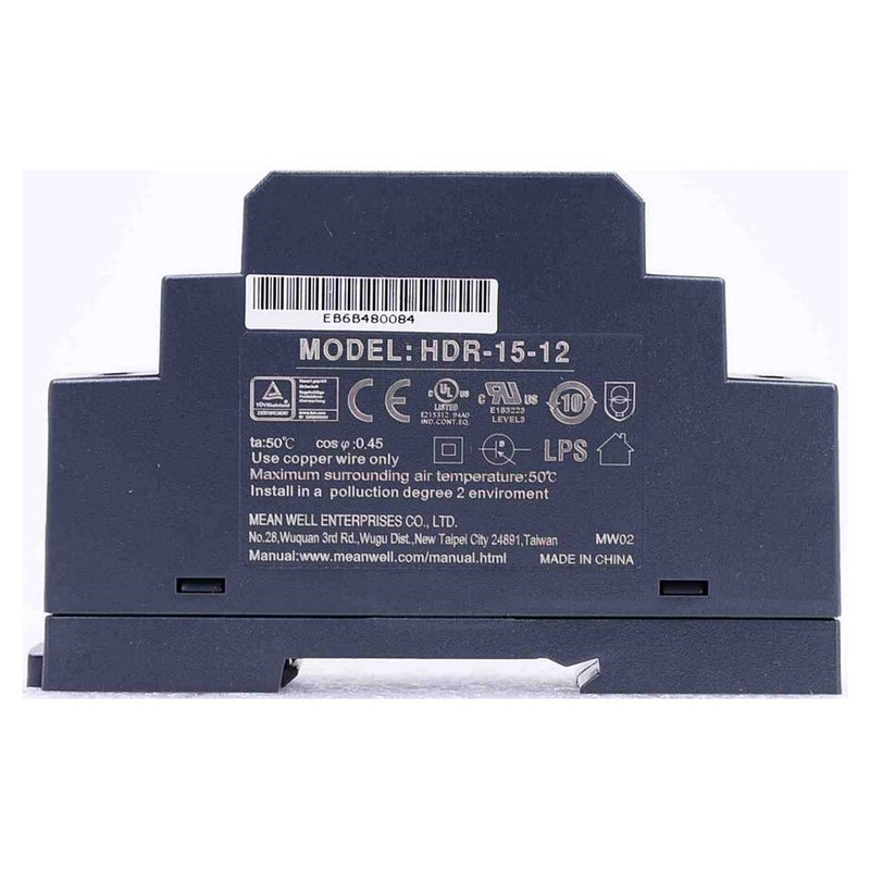 Meanwell MEAN WELL Ultra Slim Step-Shape 1SU DIN Rail Power Supply, 12V 1.25A 15W - HDR-15-12 - Image 1