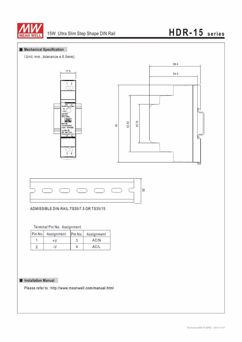 Meanwell MEAN WELL Ultra Slim Step-Shape 1SU DIN Rail Power Supply, 12V 1.25A 15W - HDR-15-12 - Image 5