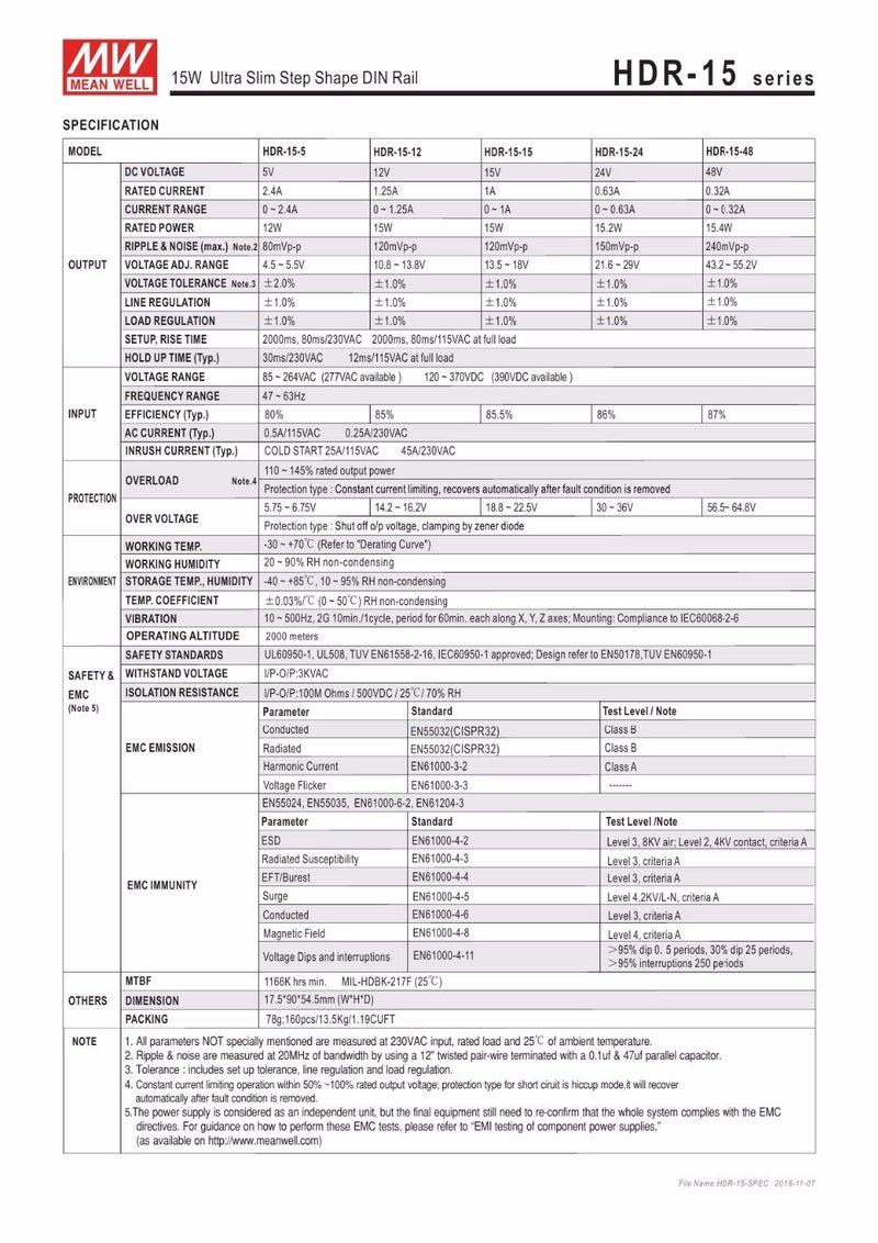 Meanwell MEAN WELL Ultra Slim Step-Shape 1SU DIN Rail Power Supply, 12V 1.25A 15W - HDR-15-12 - Image 3