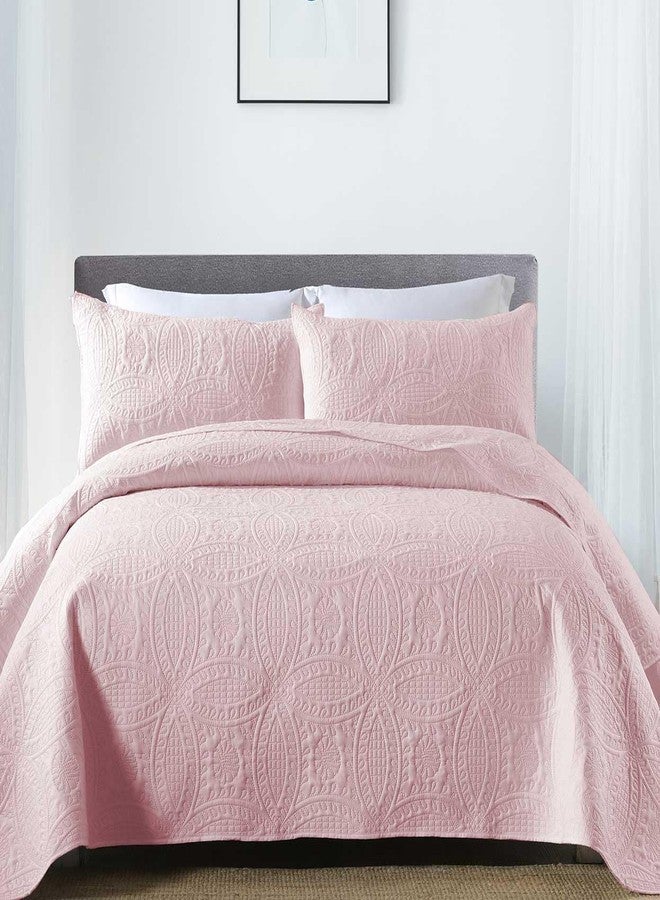Boryard 3-Piece Queen Quilt Set, Lightweight Soft Full Size Quilt Bedspread Coverlet (90x90 inches) with 2 Pillow Shams (20x26 inches), Pink - Image 1