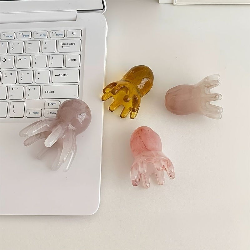 Transparent Pink Resin Octopus Comb Head Massager For Hair Care Scalp Massage Meridian Scraping Acupuncture SPA Massage Tool - Image 5