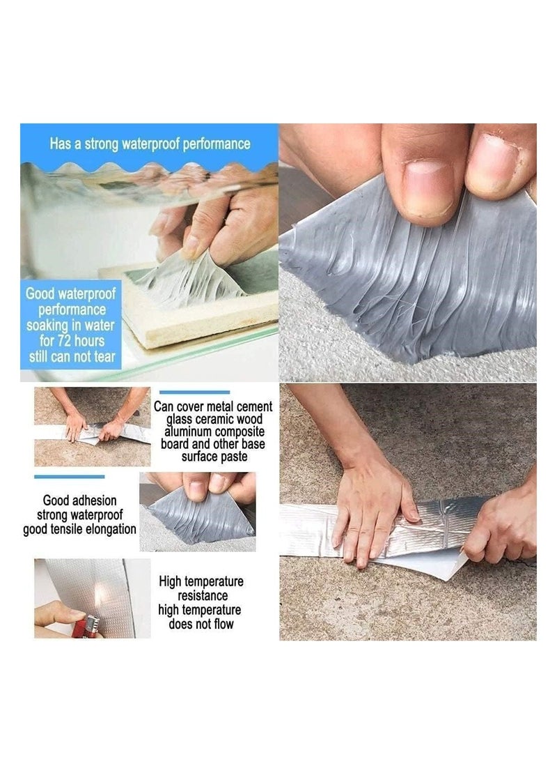 Excefore Super Strong Aluminum Foil Butyl Tape 10cm X 5m Super Waterproof Tape Self Adhesive Adhesive Tape Kitchen and Bathroom House Roof Mending Materials for Pipes Patch Holes  - Image 3