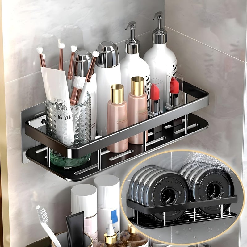Multipurpose Self-Adhesive Aluminium Bathroom Wall Mounted Storage Organizer Shelf Holder/Rack/Bathroom Accessories (Pack of 2, Black) - Image 3