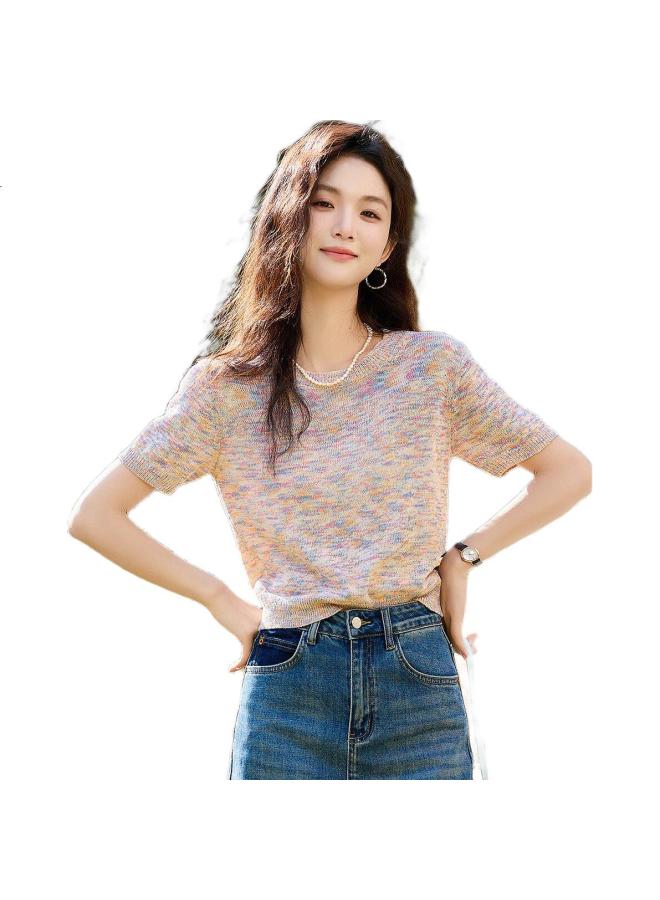 dme Goodbye To The Heat】Summer Linen Cotton Blend Yarn Shirt Elegant Floral Gauze Petite Knit Top For Women - Image 2