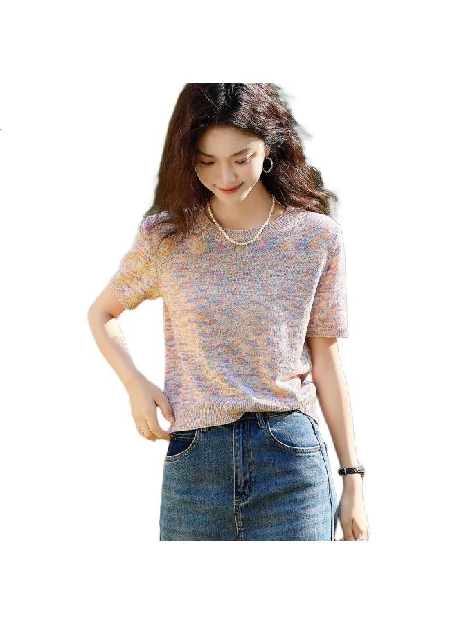 dme Goodbye To The Heat】Summer Linen Cotton Blend Yarn Shirt Elegant Floral Gauze Petite Knit Top For Women - Image 3
