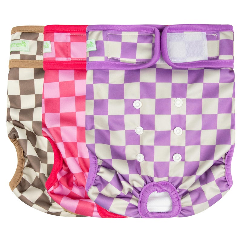 wegreeco Washable Female Dog Diapers Highly Absorbent Reusable Diapers for Dog in Heat Period Diapers 3 Pack Checkerboard Red Purple Coffee XLarge - Image 2