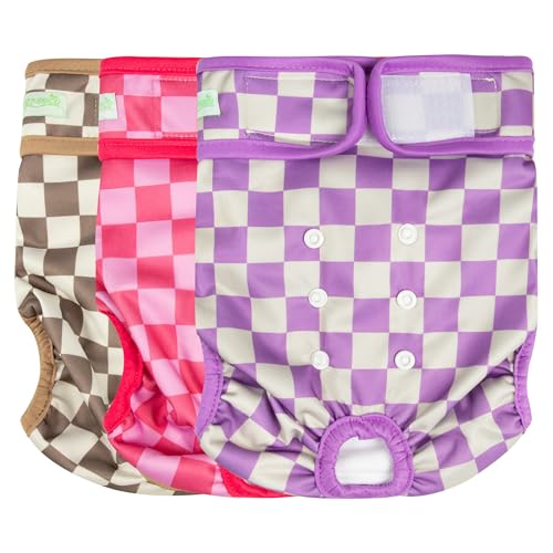 wegreeco Washable Female Dog Diapers Highly Absorbent Reusable Diapers for Dog in Heat Period Diapers 3 Pack Checkerboard Red Purple Coffee XLarge - Image 1