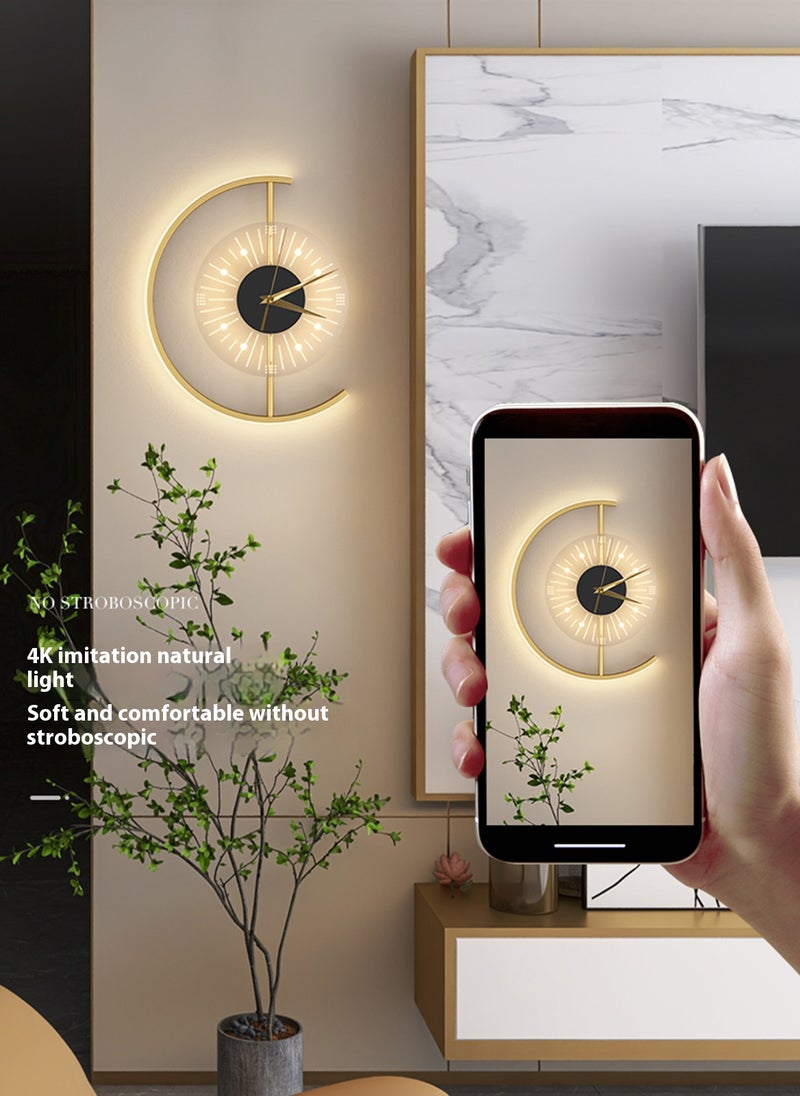 Onelight Clock Wall Lamp  with LED, Luxury Creative Decorative Clock Light, Living Room Wall Light, Bedroom Bedside Light, 3 Color Lights Can Be Adjusted - Image 3