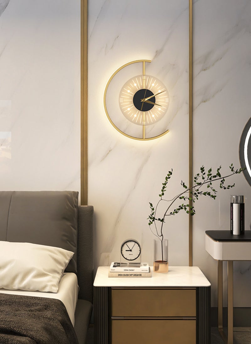 Onelight Clock Wall Lamp  with LED, Luxury Creative Decorative Clock Light, Living Room Wall Light, Bedroom Bedside Light, 3 Color Lights Can Be Adjusted - Image 2
