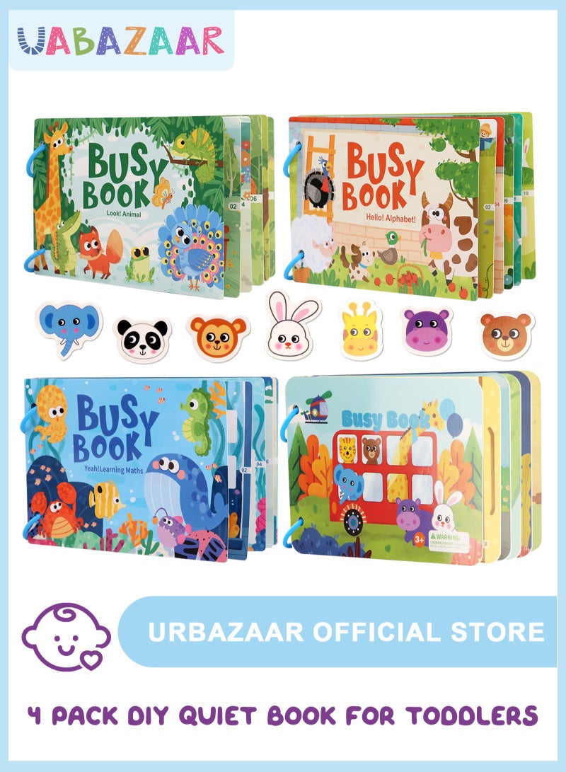 أوربازار 4 قطع من كتب مونتيسوري للأطفال، كتاب ملصقات ممتع لتنمية الإدراك لدى الأطفال الصغار، كتاب هادئ لأنشطة ما قبل المدرسة، مناسب للأولاد والبنات فوق سن 3 سنوات لتعلم الكتب - Image 1