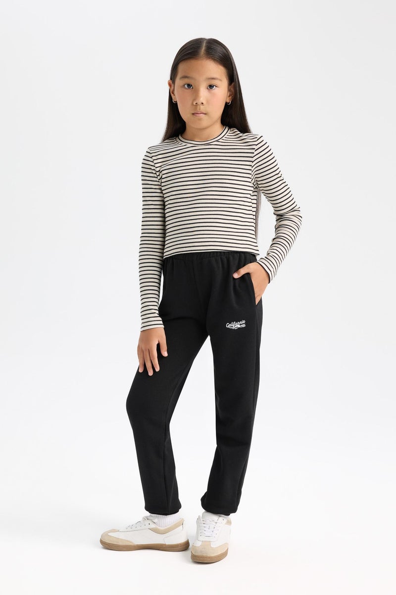 DeFacto Girl Polo Neck Striped Ribbed Long Sleeve Crop T-Shirt - Image 2