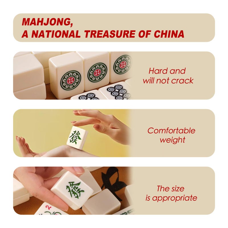 SEAMEW Professional Traditional Chinese Mahjong Set ä¸­å¼éº»å°‡ - 30mm 146 Tiles Green & White Melamine with Dice Wind Indicator Storage Case Green - Image 2