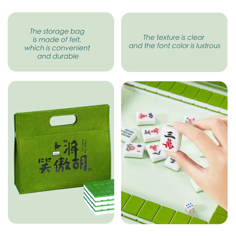 SEAMEW Professional Traditional Chinese Mahjong Set ä¸­å¼éº»å°‡ - 30mm 146 Tiles Green & White Melamine with Dice Wind Indicator Storage Case Green - Image 3