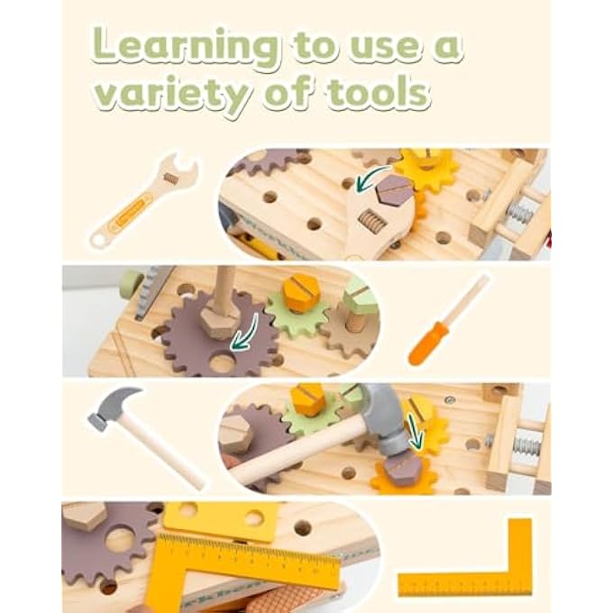 KIDS TOOL BENCH, WOODEN PRETEND PLAY WORKBENCH TOOL SET FOR TODDLERS AGES 3-5, EDUCATIONAL CONSTRUCTION TOY FOR BOYS & GIRLS, IDEAL GIFT FOR KIDS - Image 5