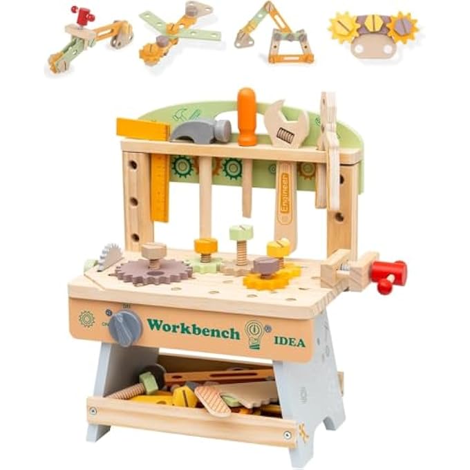 KIDS TOOL BENCH, WOODEN PRETEND PLAY WORKBENCH TOOL SET FOR TODDLERS AGES 3-5, EDUCATIONAL CONSTRUCTION TOY FOR BOYS & GIRLS, IDEAL GIFT FOR KIDS - Image 1