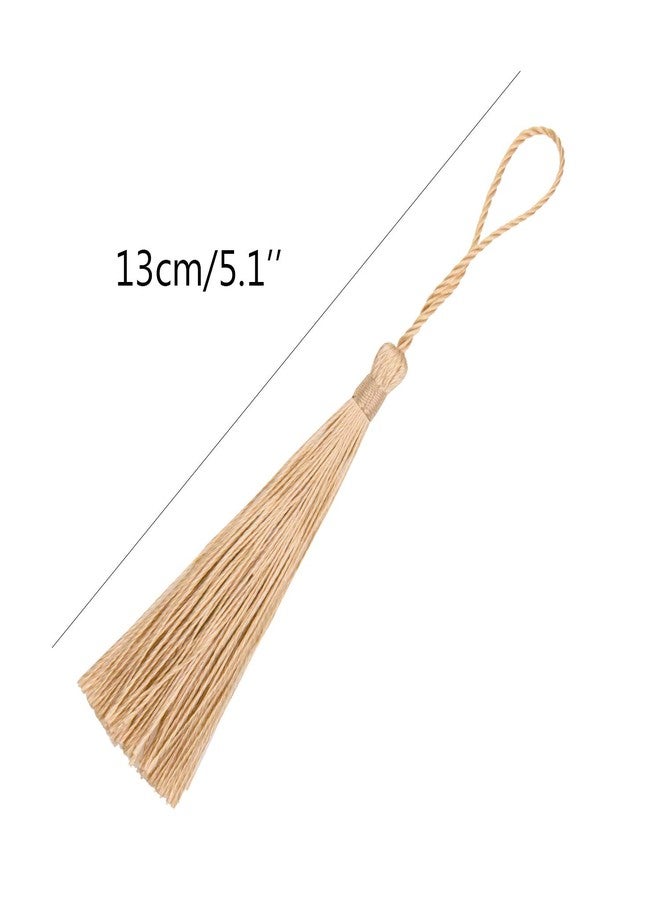 VAPKER 100 Pieces Wheat Color 13cm/5-Inch Silky Handmade Soft Tassels Floss Bookmark Tassels with 2-Inch Cord Loop for Jewelry Making, DIY Projects, Bookmarks - Image 2