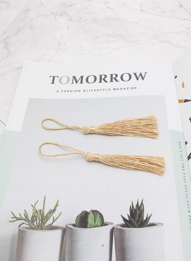 VAPKER 100 Pieces Wheat Color 13cm/5-Inch Silky Handmade Soft Tassels Floss Bookmark Tassels with 2-Inch Cord Loop for Jewelry Making, DIY Projects, Bookmarks - Image 5