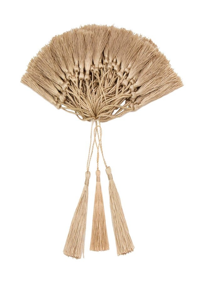 VAPKER 100 Pieces Wheat Color 13cm/5-Inch Silky Handmade Soft Tassels Floss Bookmark Tassels with 2-Inch Cord Loop for Jewelry Making, DIY Projects, Bookmarks - Image 1
