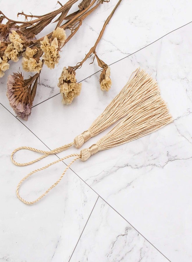 VAPKER 100 Pieces Wheat Color 13cm/5-Inch Silky Handmade Soft Tassels Floss Bookmark Tassels with 2-Inch Cord Loop for Jewelry Making, DIY Projects, Bookmarks - Image 4