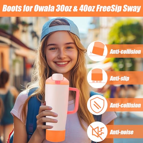 Mity rain 2PCS Protective Silicone Boots for Owala 30oz & 40oz FreeSip Sway Bottles & Tumblers - Accessories for owala, Enhances Stability & Prevents Scratches (Orange) - Image 4