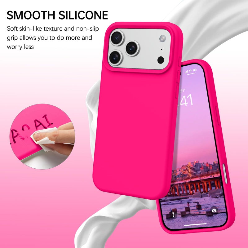 BENTOBEN for iPhone 17 Pro Max Case, Liquid Silicone Anti-Slip Microfiber Lining 17 ProMax Phone Case, Slim Soft Gel Rubber Anti-Scratch Shockproof Cover for iPhone 17 Pro Max 6.9" 2025, Hot Pink - Image 2