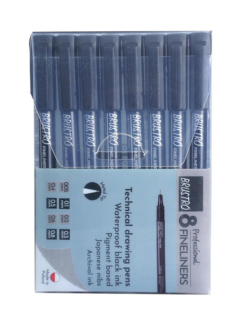 BRUSTRO Professional Pigment Based Fineliner - Pack of 8 (Black) with Artist Sketch Book 160 GSM A5 Wiro Bound (116 Pages) - Image 3