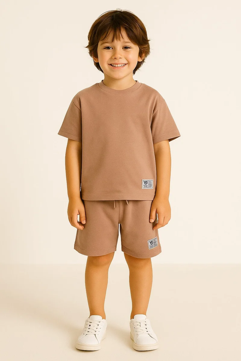 فكتور اند جين Boys Cotton Interlock Tee & Shorts Set – Khaki