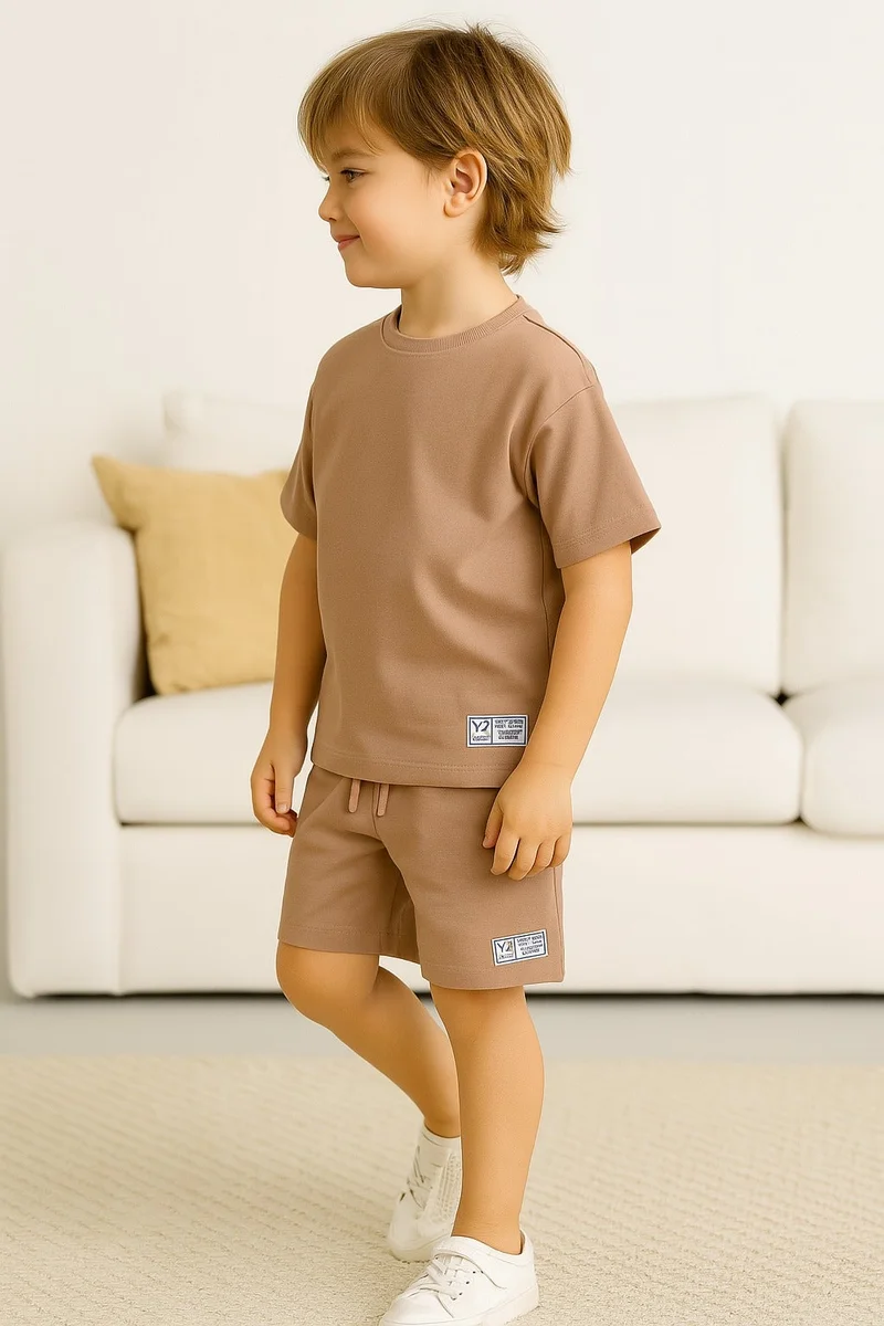 فكتور اند جين Boys Cotton Interlock Tee & Shorts Set – Khaki