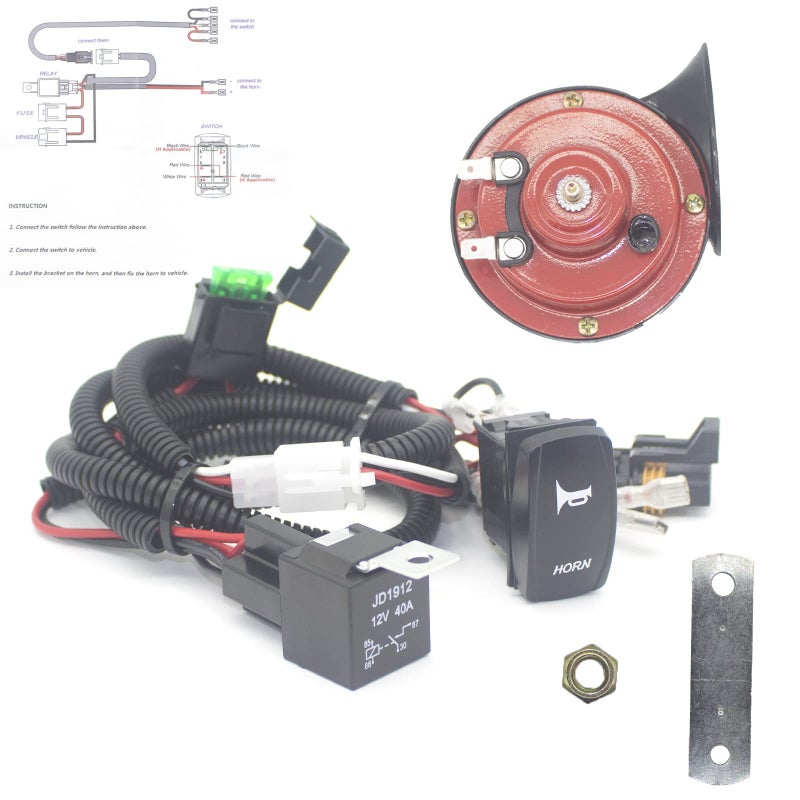 Generic Universal UTV Horn Kit for RZR 12V Horn With Button Rocker Switch Compatible with Polaris RZR XP 1000, Ranger, Honda Pioneer Talon, Can Am Maverick X3, Yamaha Rhino, Arctic Cat Wildcat, Teryx 4  - Image 1