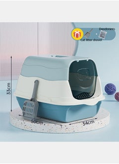 Generic Large Detachable Cat Litter Box,Fully Enclosed Cat Potty Tray with Lid Top Entry Toilet Anti-Splashing Cat Supplies with Plastic Scoop & Deodorizing Bag Easy Clean No Smell Kitty (Blue)  - Image 2