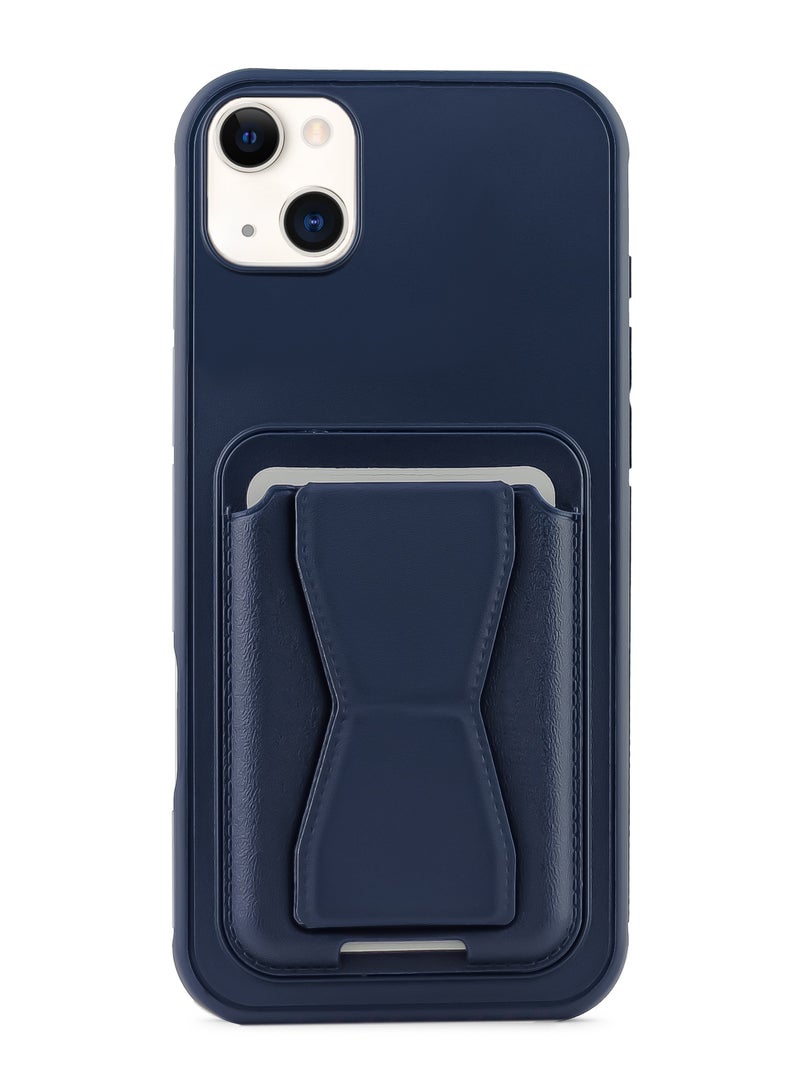 Leather back cover with card wallet Foldable Shockpoof Case compatible with Iphone 15 (Blue)  - Image 1