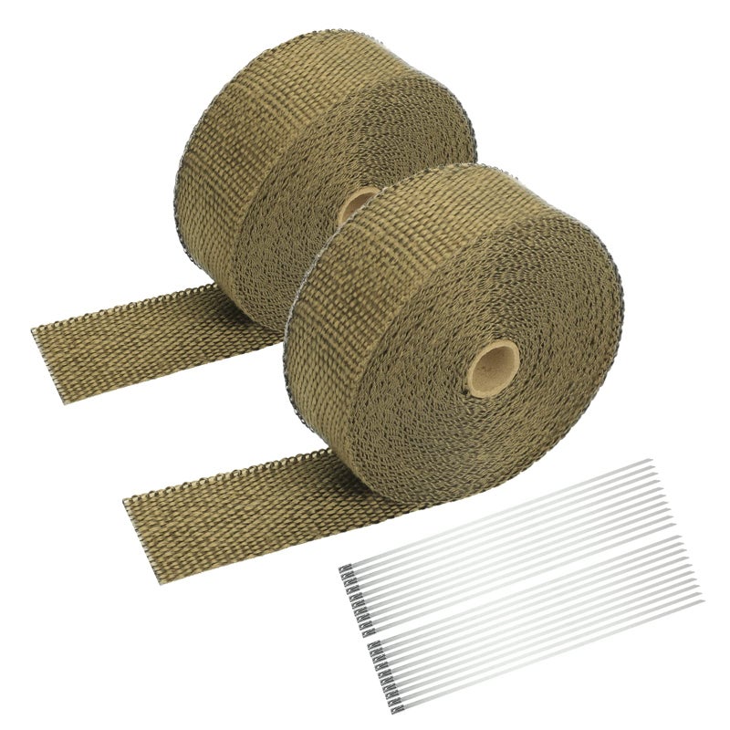 Superfastracing 2 Roll 2 50 Feet Lava Titanium Basalt Exhaust Heat Wrap Roll for Motorcycle Manifold Header Pipe Heat Wrap Tape with Stainless Ties