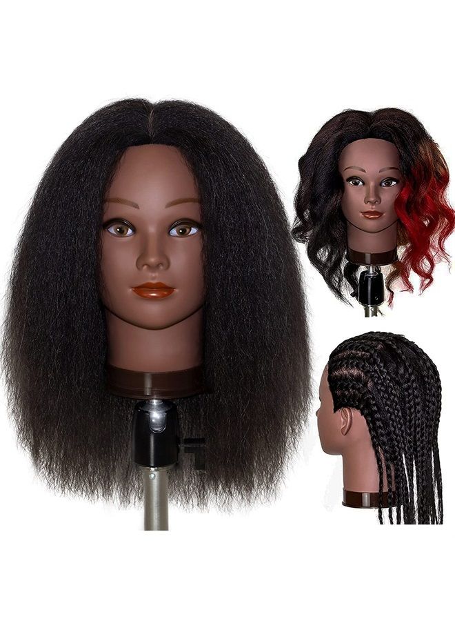 MILLYSHINE Mannequin Head With Hair,100% Real Human Hair 16“, Braiding Styling Doll Head,Beauty School Manikin Head,Curling Dyeing Hairdresser Practice Training Head - Image 1