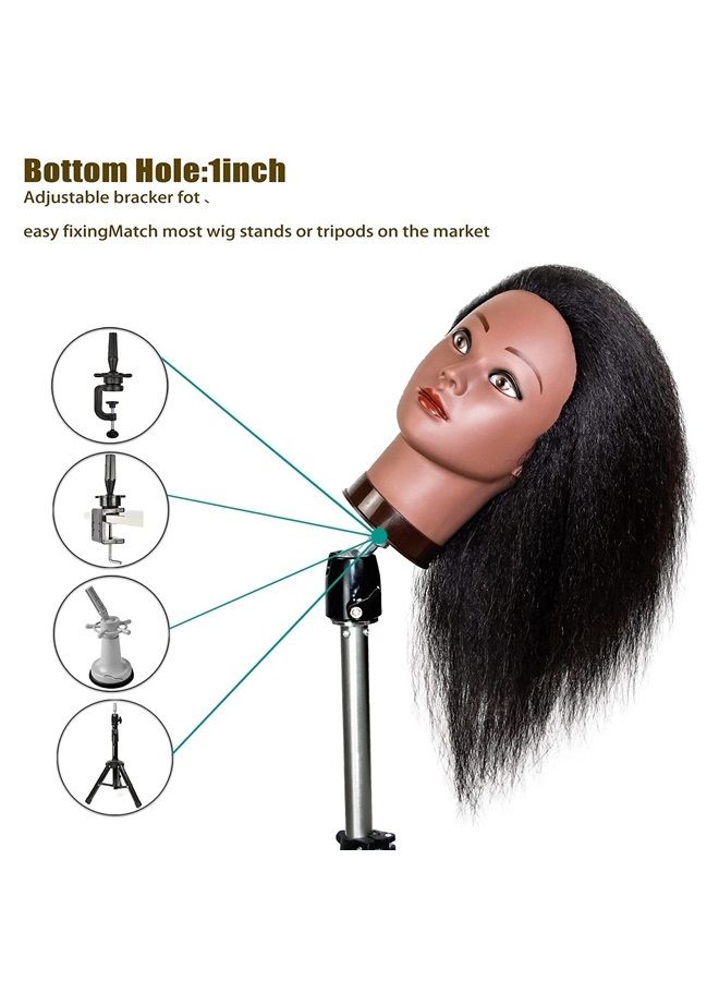 MILLYSHINE Mannequin Head With Hair,100% Real Human Hair 16“, Braiding Styling Doll Head,Beauty School Manikin Head,Curling Dyeing Hairdresser Practice Training Head - Image 5