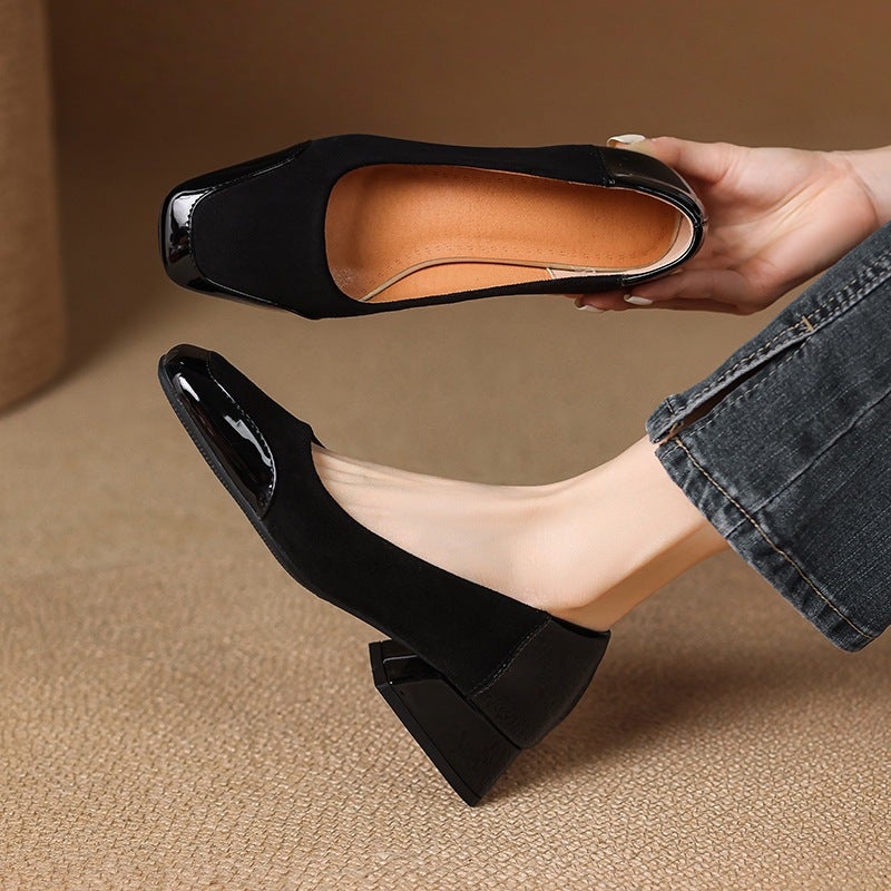 2025 Spring Casual Low Heel 32-43 Size Square Head Splicing All-Match Women'S Single Shoes - Image 5