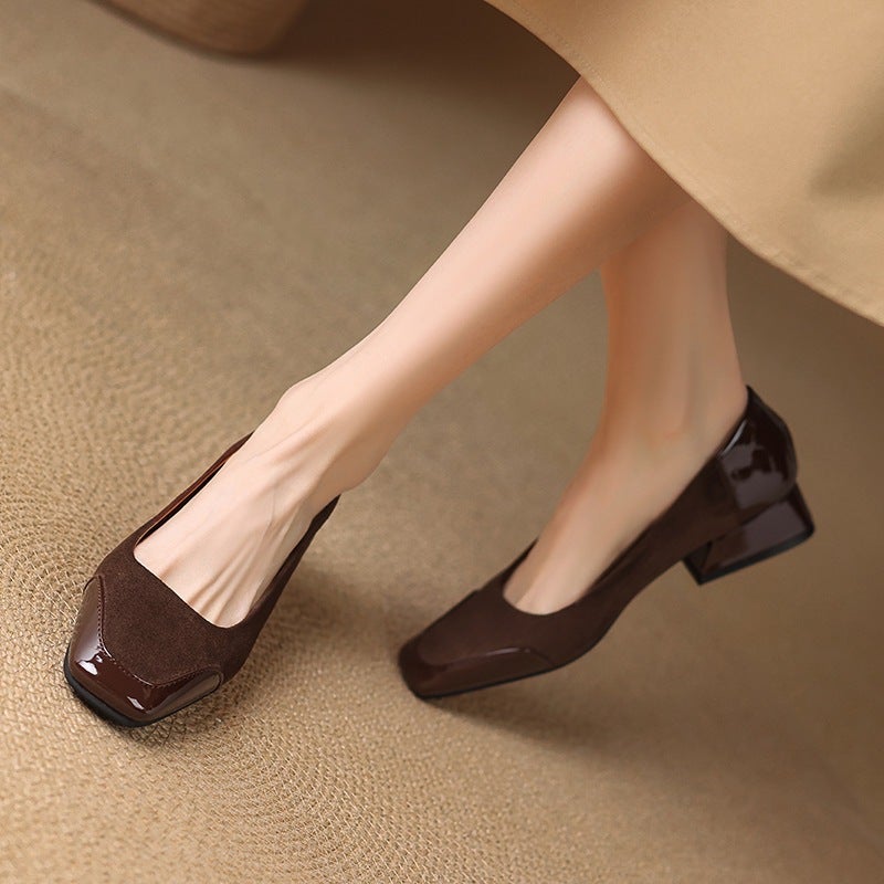 2025 Spring Casual Low Heel 32-43 Size Square Head Splicing All-Match Women'S Single Shoes - Image 2